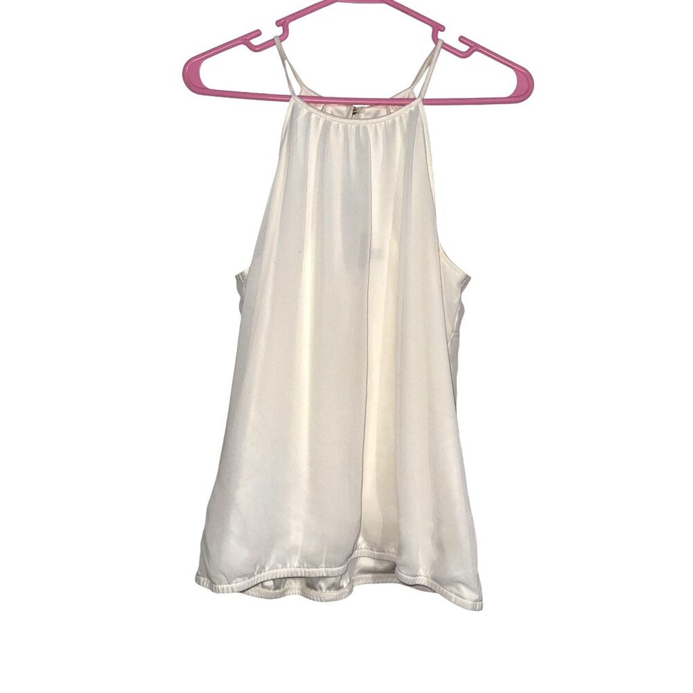 Express White Halter Tank Top With Pleated Front & Back Keyhole Detail - Lightwe